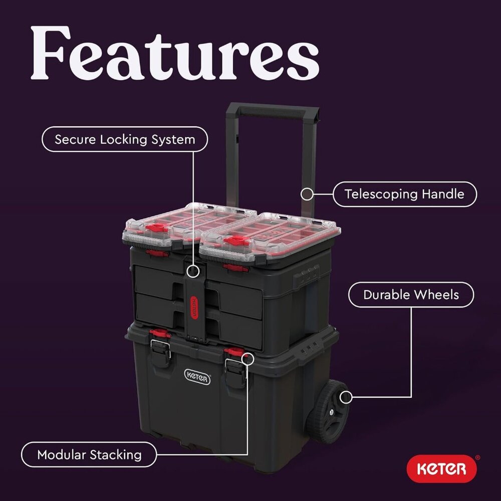 Stack N’ Roll 4-Piece Rolling Tool Storage System – Includes Large Rolling Tool - Picture 3 of 10